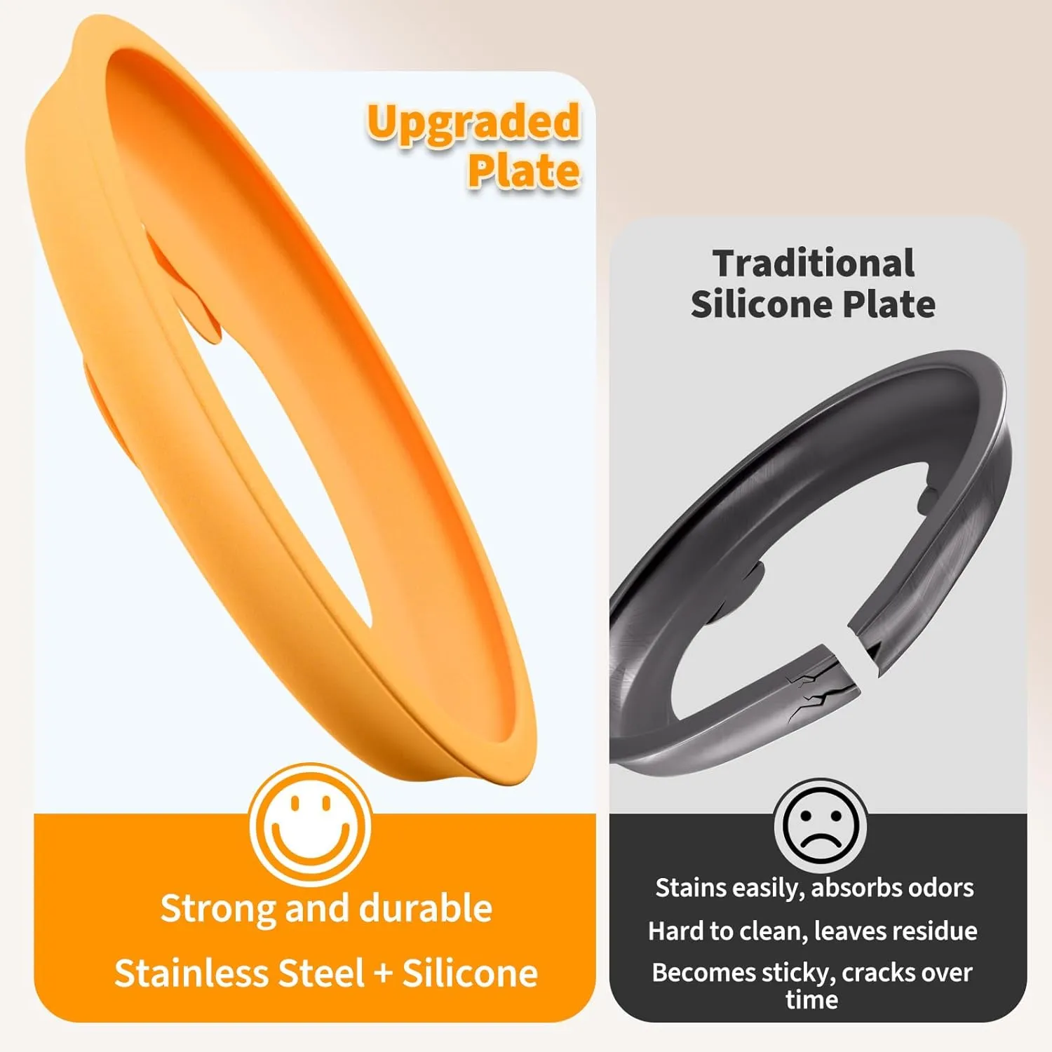 Stainless Steel Toddler Plate with Suction, 9” Divided Plates with Removable Silicone Sleeves for Kids, Non Toxic & BPA Free | Non Slip | Unbreakable Baby Snack Dishes Set of 2, Green & Orange