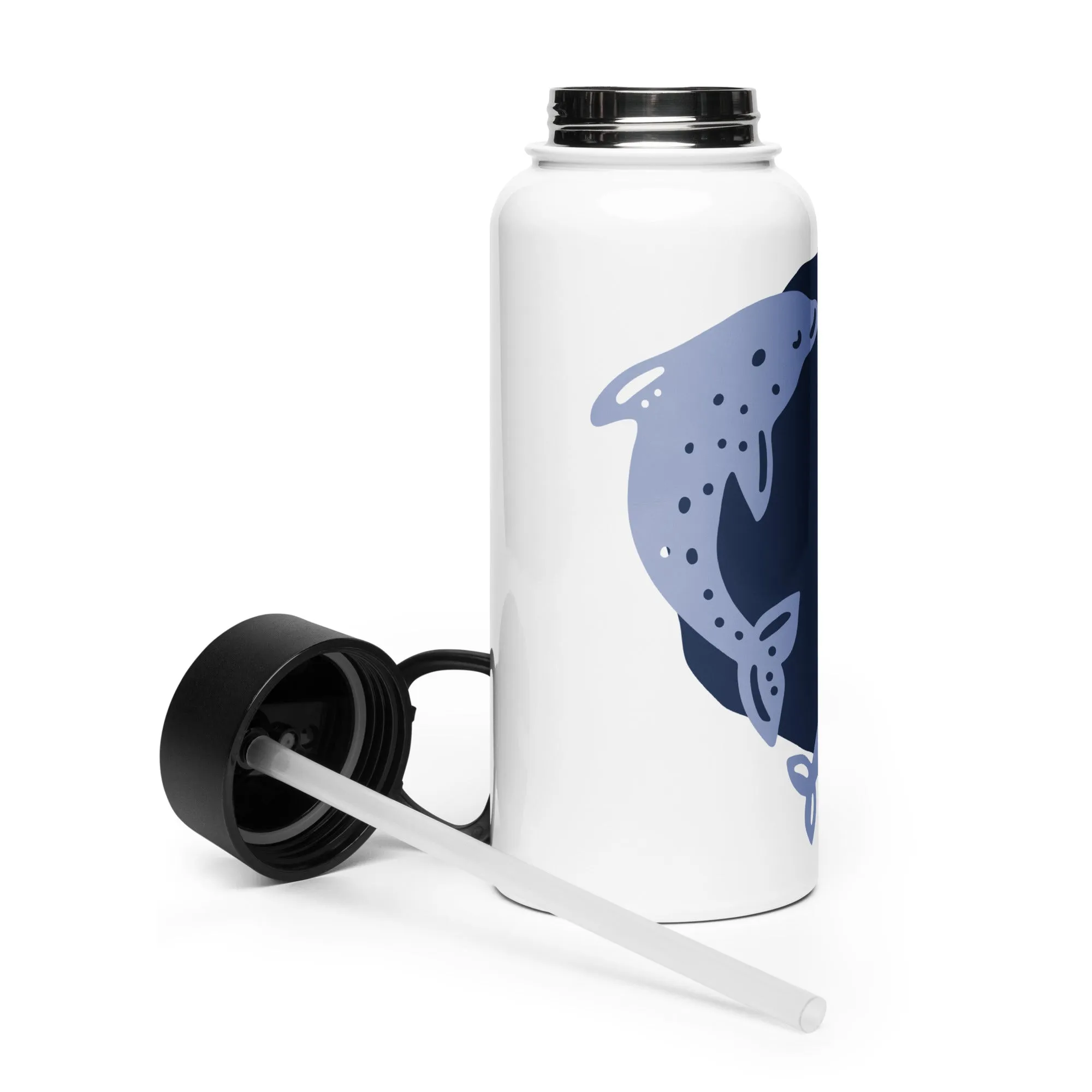Stainless steel water bottle with a straw lid