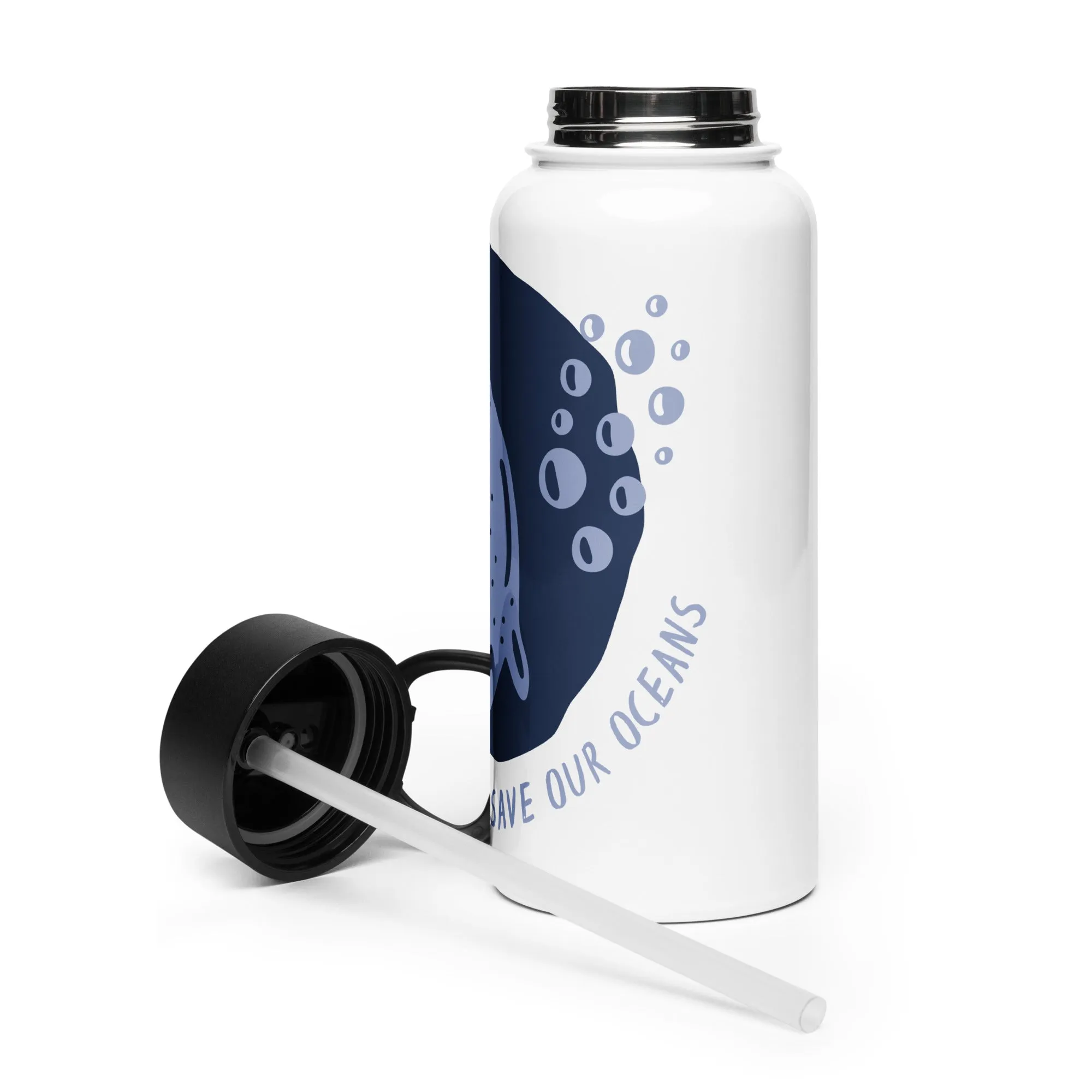 Stainless steel water bottle with a straw lid