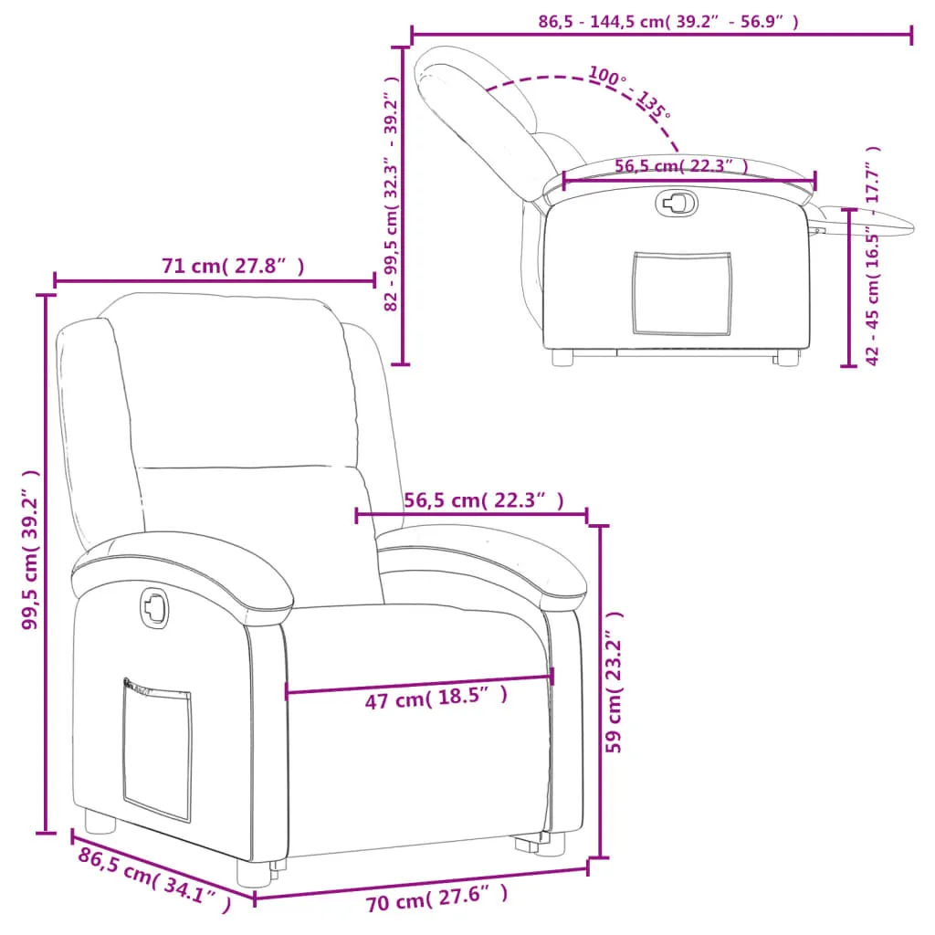 Stand up Recliner Chair Dark Brown Real Leather