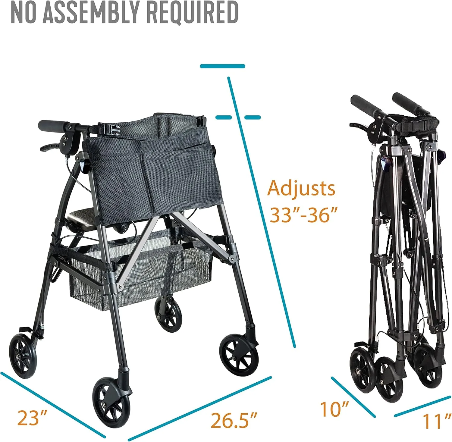 Stander Wonder Rollator Plus, Lightweight Folding Mobility Rolling-Walker, EZ Fold-N-Go-Rollator for Seniors and Adults, 6-inch Wheels, Locking Brakes and Padded Seat with Backrest, Cobalt Blue