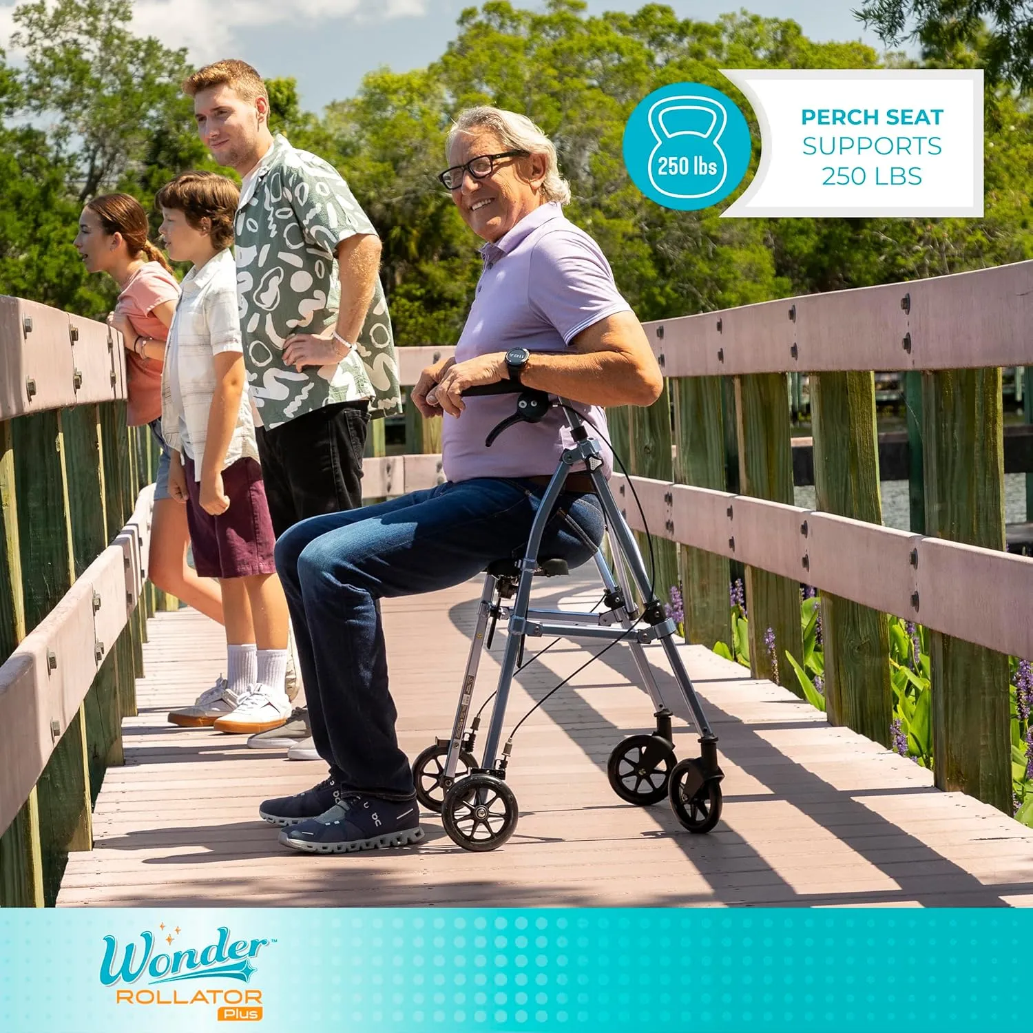 Stander Wonder Rollator Plus, Lightweight Folding Mobility Rolling-Walker, EZ Fold-N-Go-Rollator for Seniors and Adults, 6-inch Wheels, Locking Brakes and Padded Seat with Backrest, Desert Sand