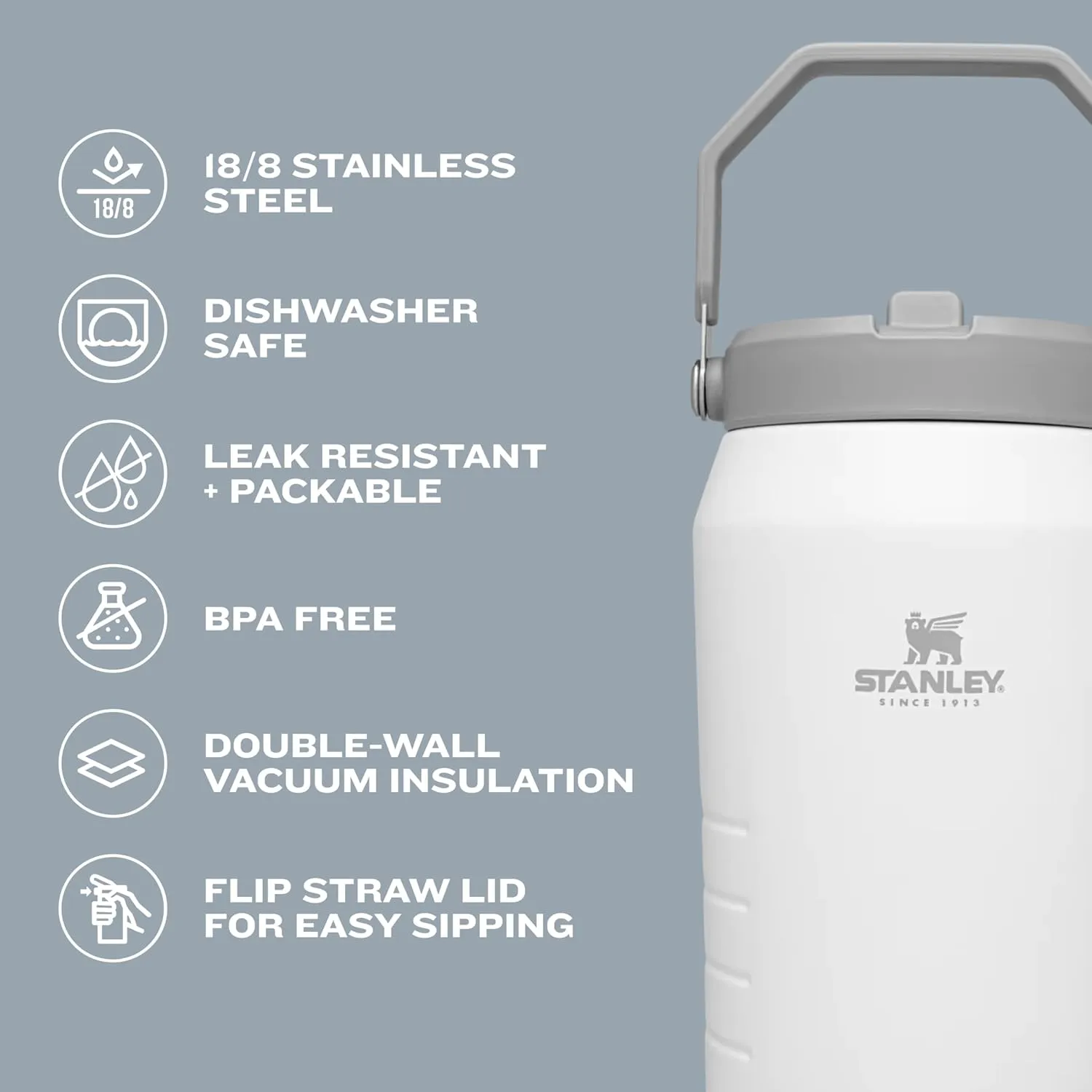 Stanley IceFlow Flip Straw Jug with Handle 64 oz| Twist On Lid and Flip Up Straw | Leak Resistant for Travel and Sports | Insulated Stainless Steel | BPA-Free | Mist