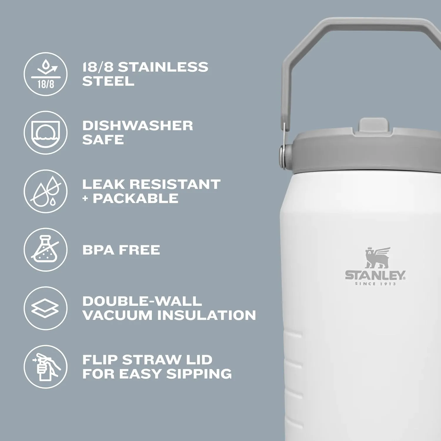 Stanley IceFlow Flip Straw Jug with Handle 96 oz| Twist On Lid and Flip Up Straw | Leak Resistant for Travel and Sports | Insulated Stainless Steel | BPA-Free | Charcoal