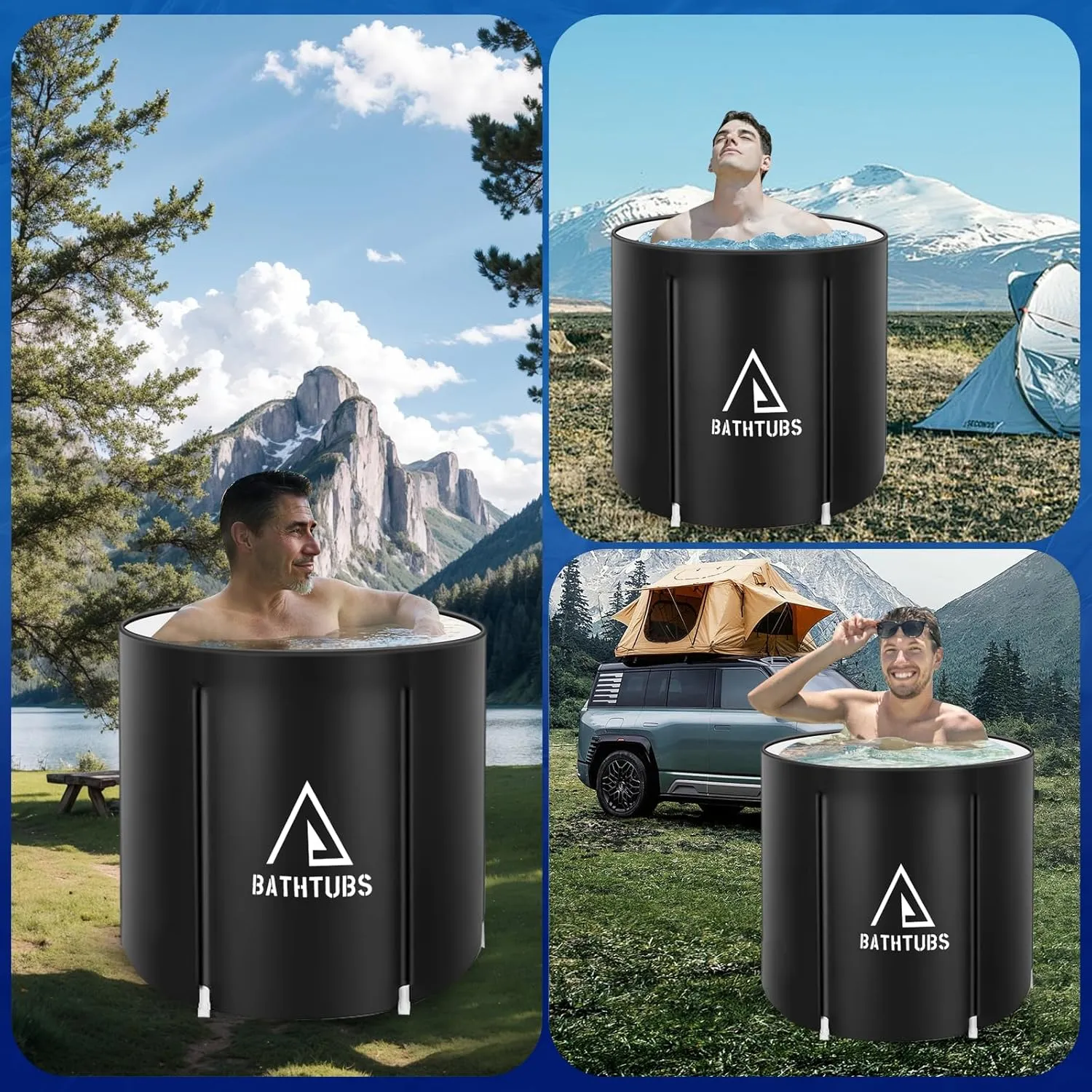 STARBRILLIANT Portable Foldable Bathtub, Collapsible Adult Travel Bath Tub for Camping, Home & Spa, Space-Saving Storage, Durable PVC Material (Black, 27inch)