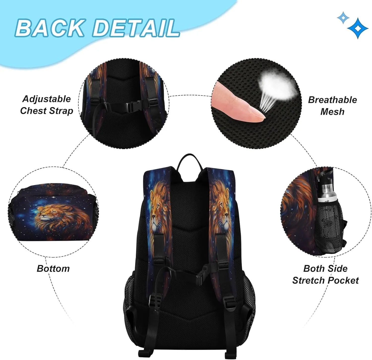 Starry Sky Tiger Backpack for Kids Lightweight Travel Schoolbags with Lunch Box Set, A01E23037
