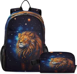 Starry Sky Tiger Backpack for Kids Lightweight Travel Schoolbags with Lunch Box Set, A01E23037