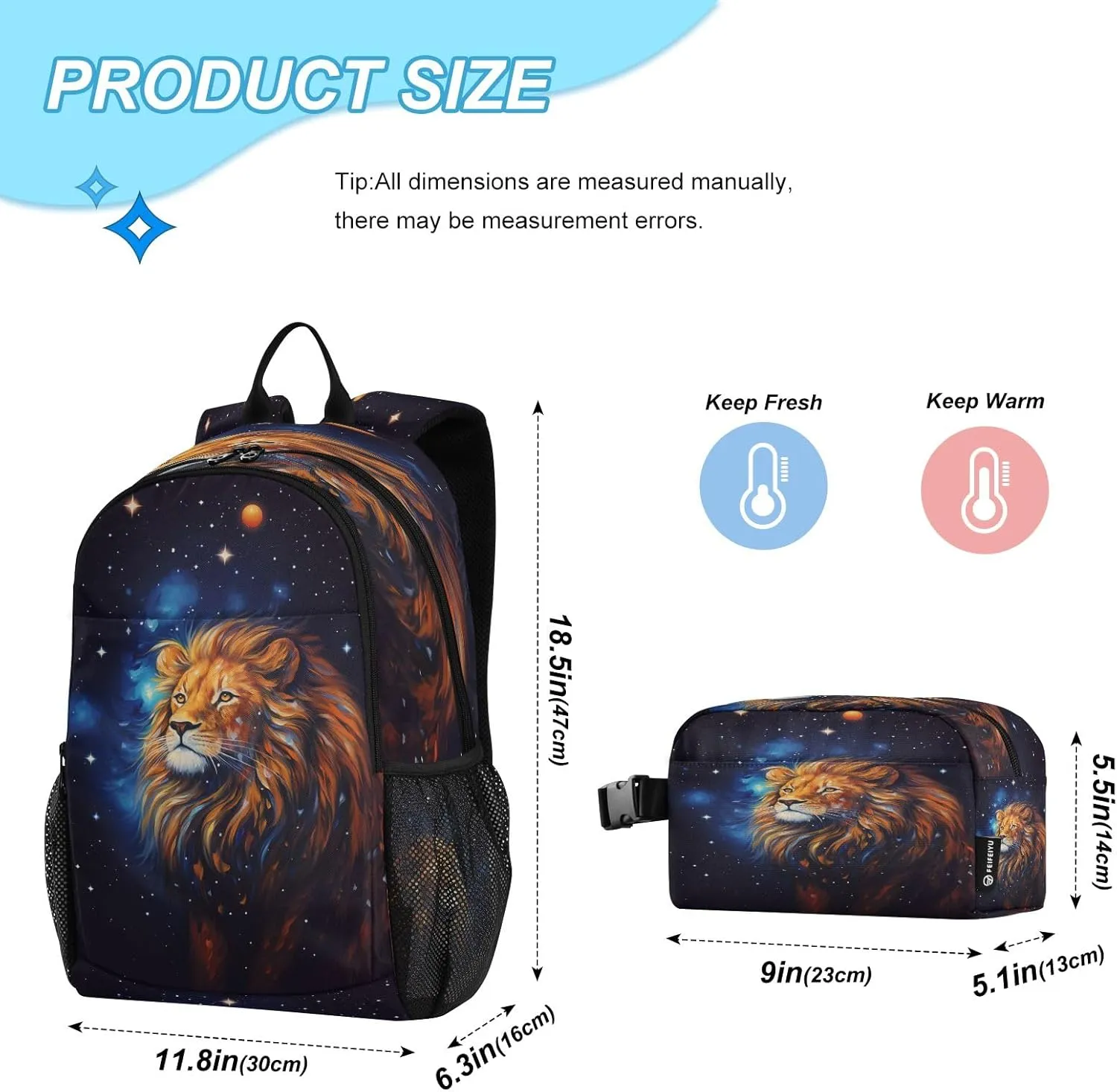 Starry Sky Tiger Backpack for Kids Lightweight Travel Schoolbags with Lunch Box Set, A01E23037