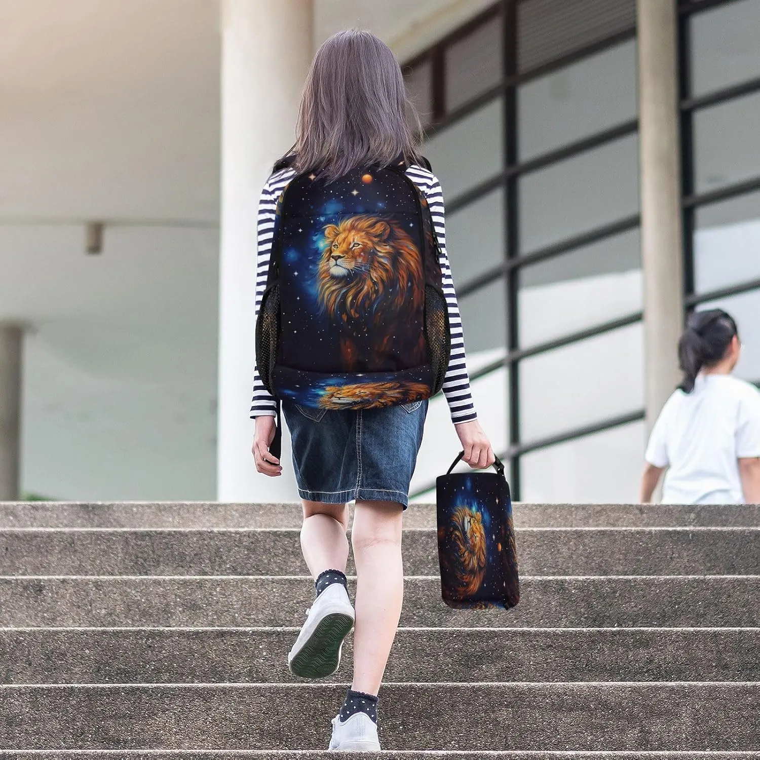 Starry Sky Tiger Backpack for Kids Lightweight Travel Schoolbags with Lunch Box Set, A01E23037