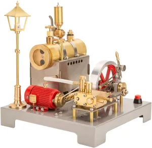 Steam Engine Model Kit, SE-02 Metal Reversible Horizontal Stationary Steam Engine and Boiler Model Kit with Generator and Street Lamp (100PCS)