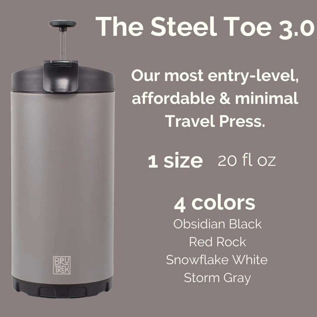 Steel Toe 3.0 Travel Coffee Press - Brew 20 fl.oz On The Go - No Spill Lid, Double Wall Vacuum Insulated Stays Hot for Hours, French Press Coffee (Obsidian Black)