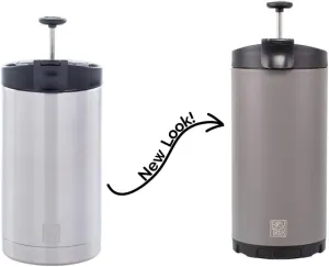 Steel Toe 3.0 Travel Coffee Press - Brew 20 fl.oz On The Go - No Spill Lid, Double Wall Vacuum Insulated Stays Hot for Hours, French Press Coffee (Storm Gray)