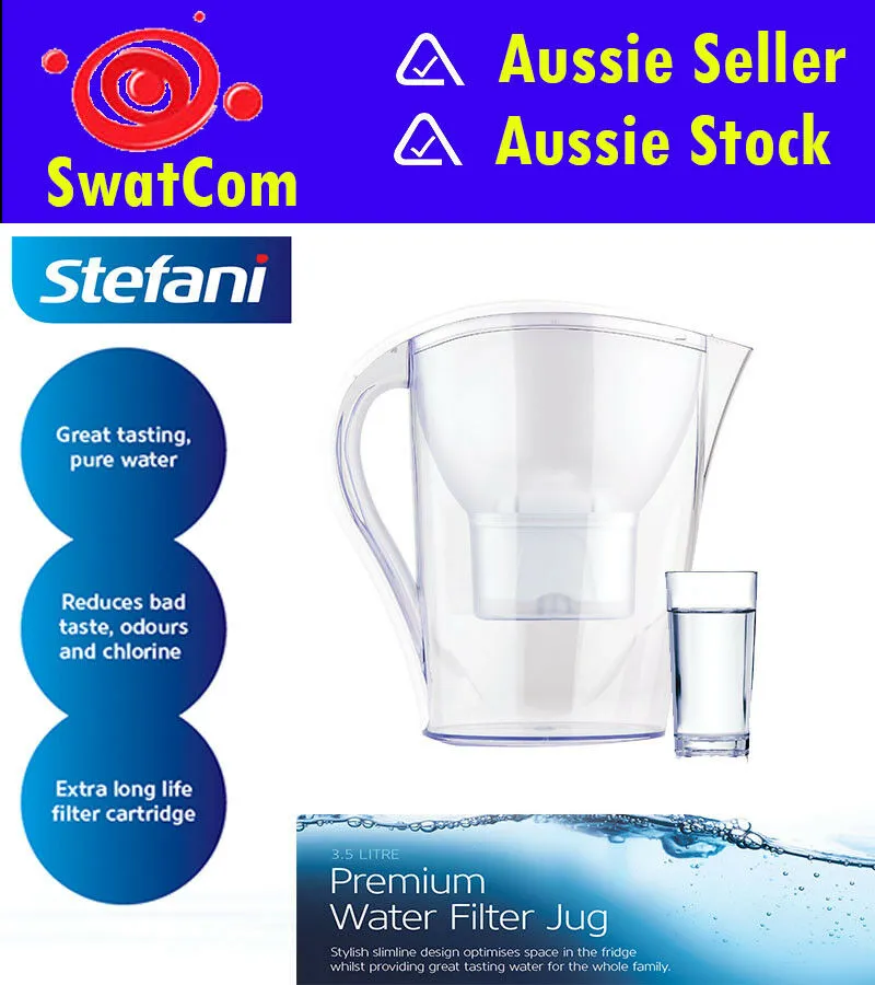 Stefani 3.5L Premium Water Filter Jug/BPA Free/Reduces bad Taste/Odours/Chlorine