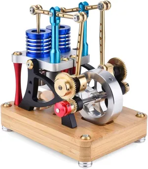 Stirling Engine Kit, Alpha-Type Dual-Cylinder Hot Air Stirling Engine Model, Physics Science Experiment Christmas and Birthday Gifts for Youth Adult (RTR)
