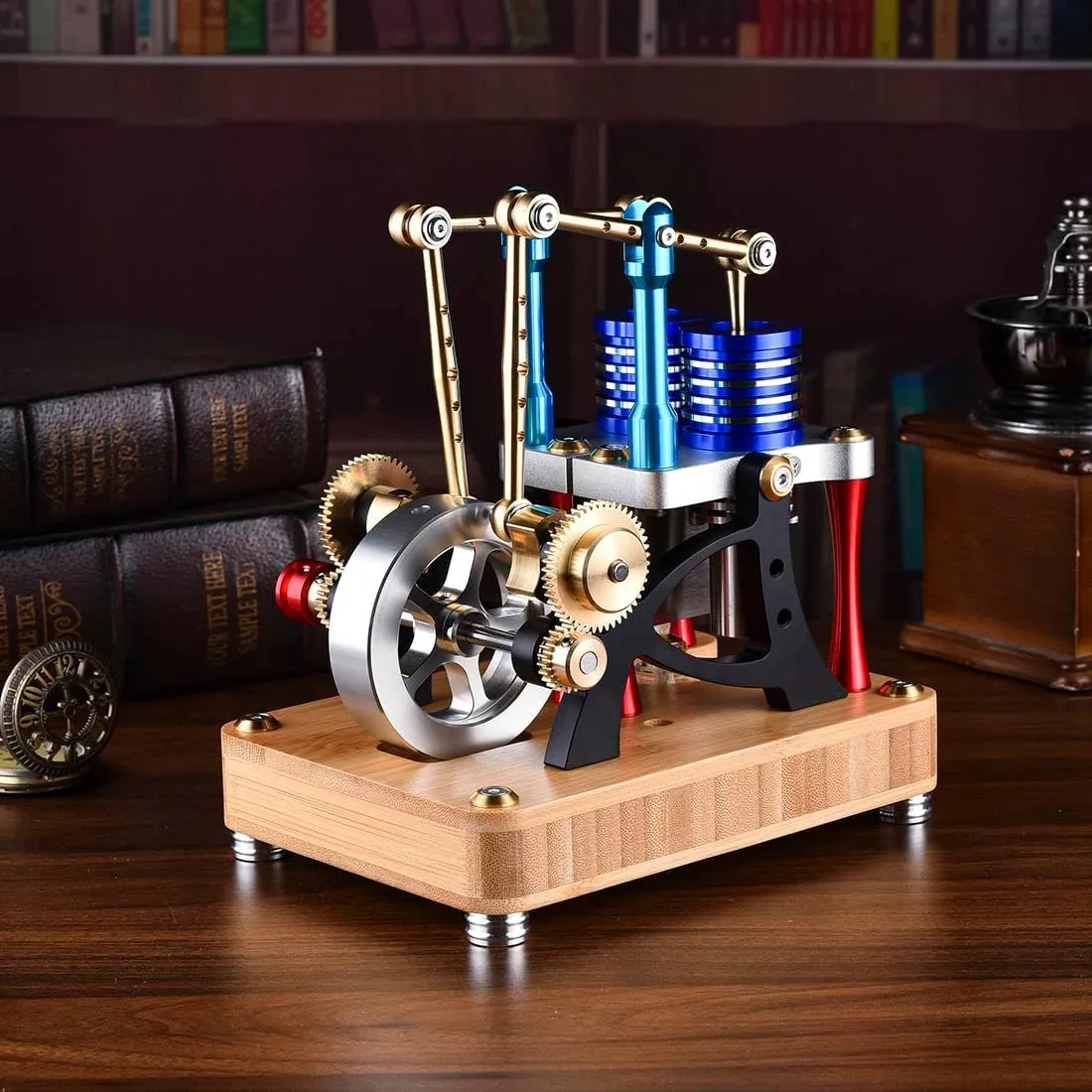 Stirling Engine Kit, Alpha-Type Dual-Cylinder Hot Air Stirling Engine Model, Physics Science Experiment Christmas and Birthday Gifts for Youth Adult (RTR)
