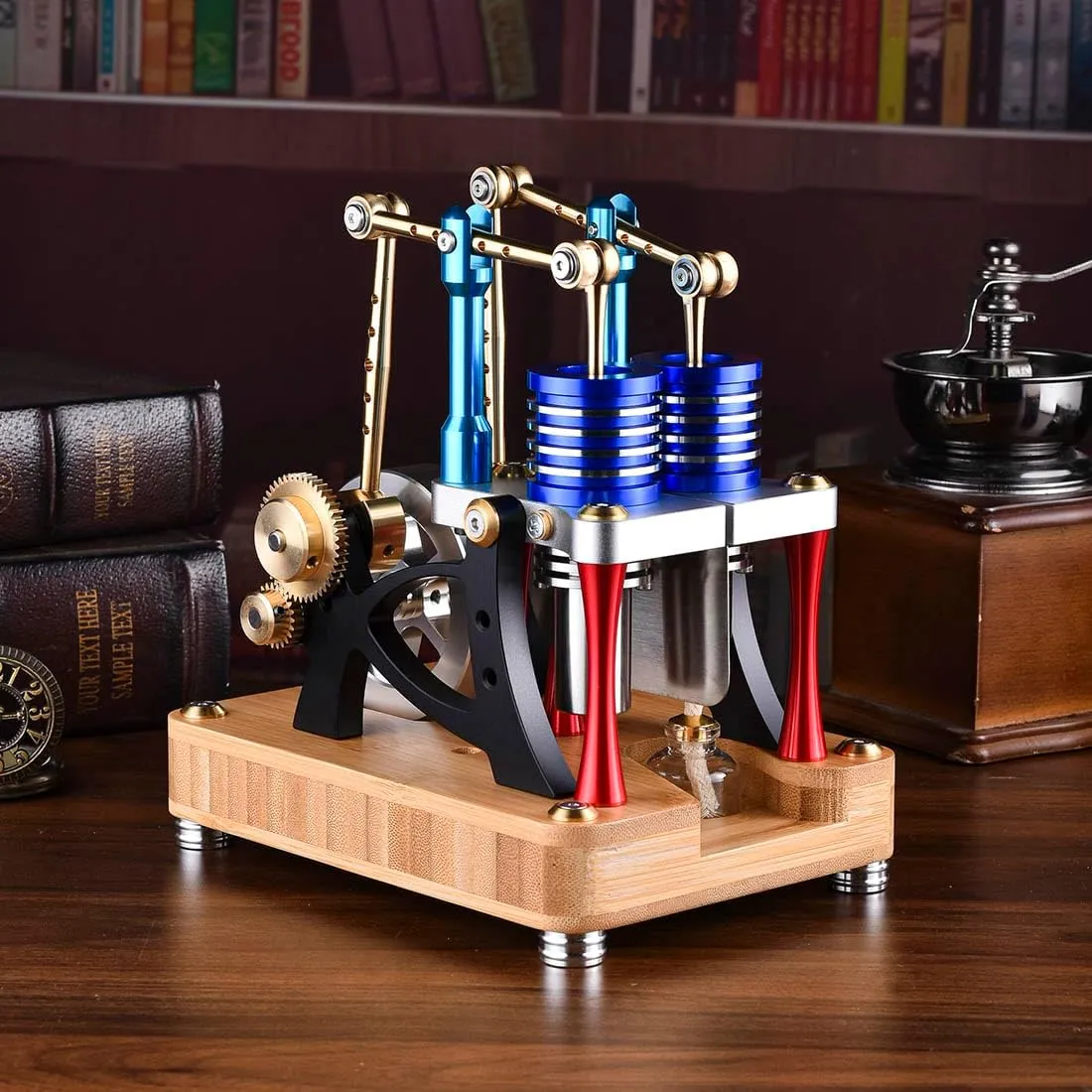 Stirling Engine Kit, Alpha-Type Dual-Cylinder Hot Air Stirling Engine Model, Physics Science Experiment Christmas and Birthday Gifts for Youth Adult (RTR)