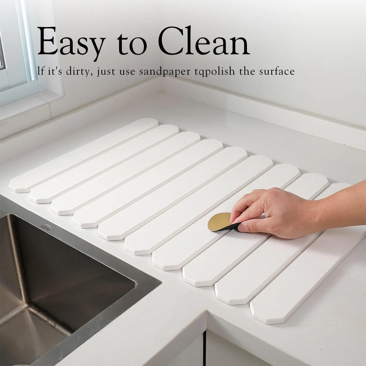Stone Drying Mat for Kitchen Counter, 24"x16" Large Fast Drying Natural Diatomaceous Earth Dish Drying Mat, Collapsible, Easy Clean, Absorbent, Eco-Friendly Countertop Mats, Perfect Family Gift, White