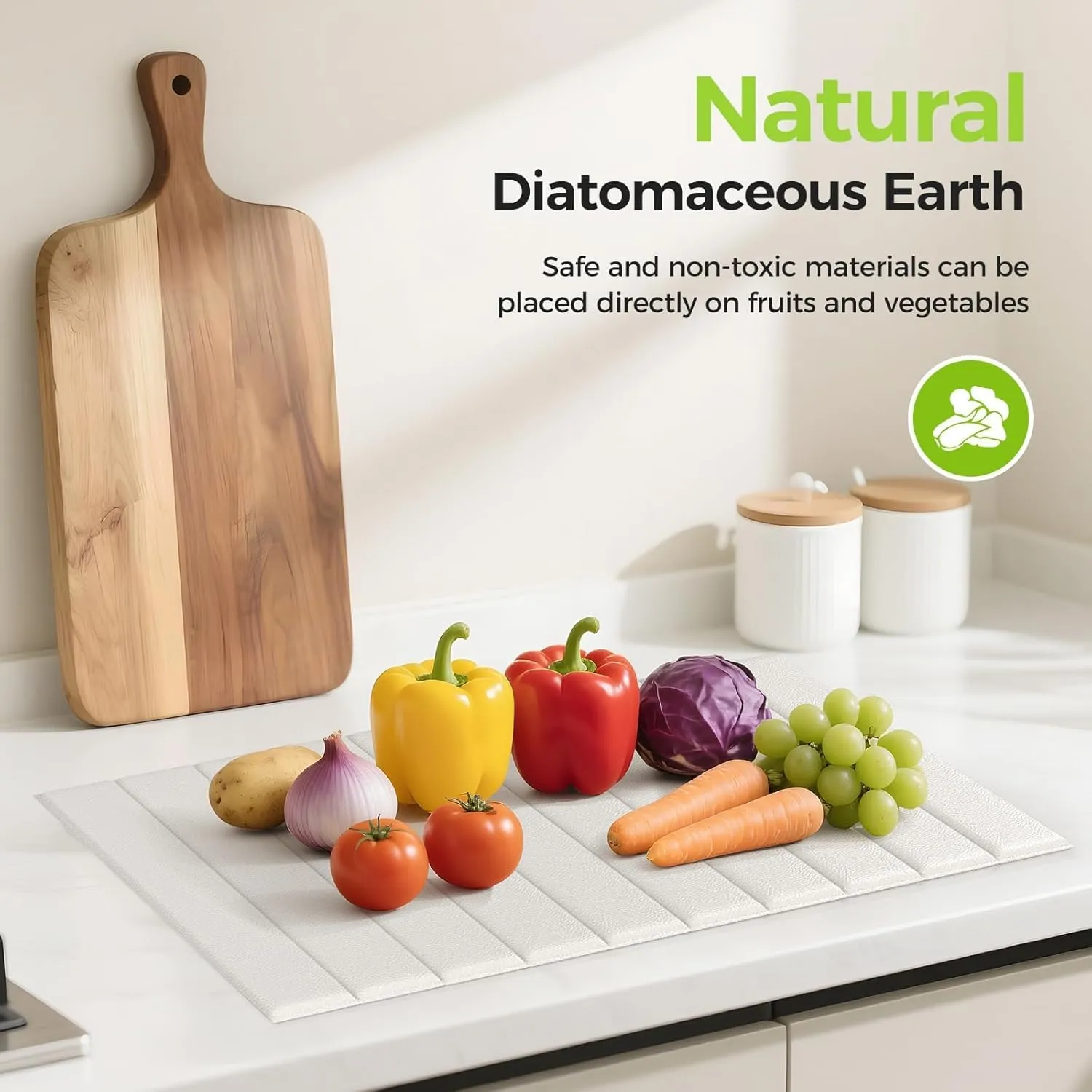 Stone Drying Mat for Kitchen Counter, 24"x16" Large Fast Drying Natural Diatomaceous Earth Dish Drying Mat, Collapsible, Easy Clean, Absorbent, Eco-Friendly Countertop Mats, Perfect Family Gift, White