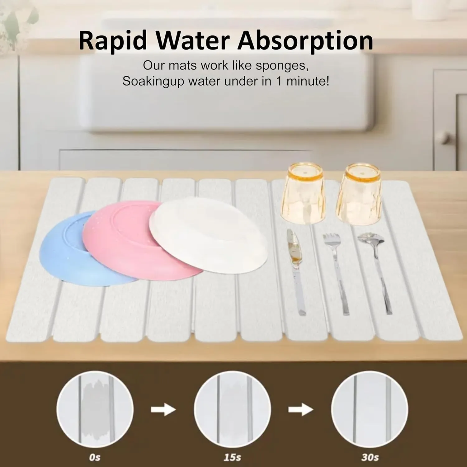 Stone Drying Mat for Kitchen Counter, 24"x16" Large Fast Drying Natural Diatomaceous Earth Dish Drying Mat, Collapsible, Easy Clean, Absorbent, Eco-Friendly Countertop Mats, Perfect Family Gift, White