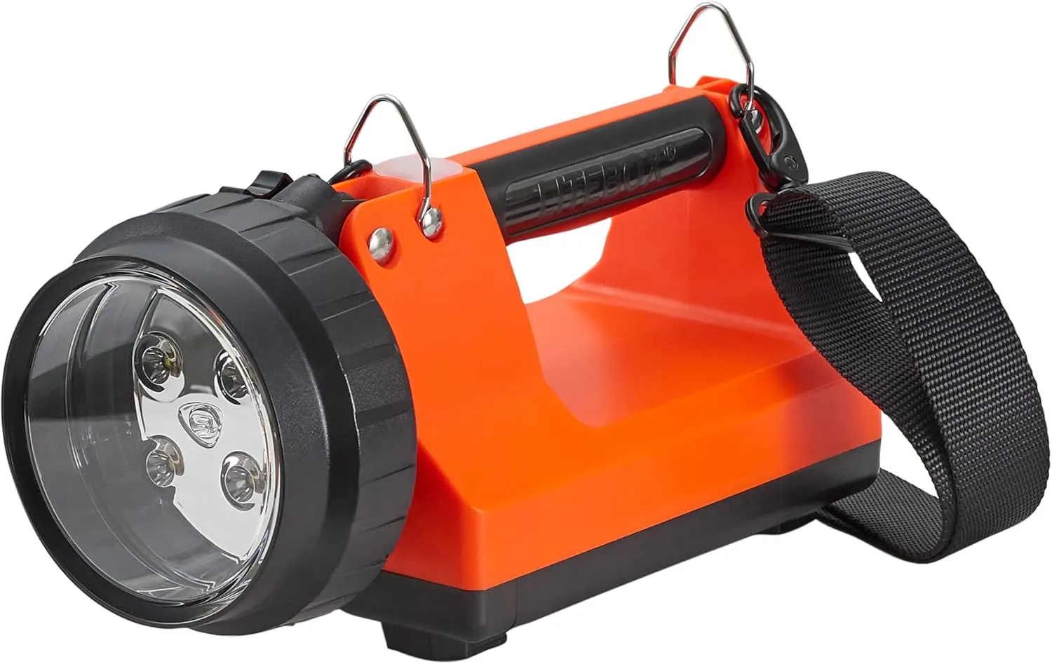 Streamlight 45801 E-Flood LiteBox 1500-Lumen 4700 Candela Rechargeable Flood Beam Lantern with AC/DC Charging, Heavy Duty Shoulder Strap and Mounting Rack, Orange