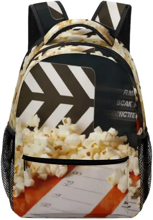 Stylish Backpack, Cinema Clapboard And Popcorn Print Durable Backpack Travel Backpack Hiking Backpack Ergonomic Backpack Comfortable Backpack