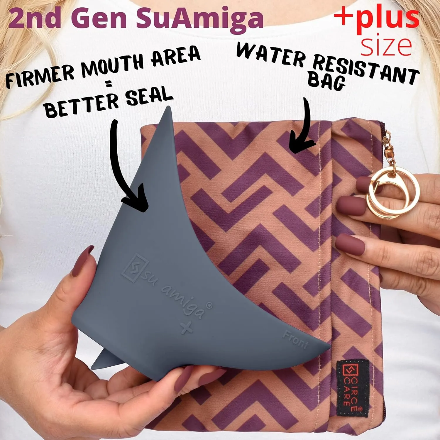 SuAmiga Female Urination Device Collapsible Female Urinal; Portable Reusable Urinal for Women to Pee Standing Up; Women Pee Funnel for Travel, Camping, Hiking, Outdoor (Soft,Firm,Plus Size)