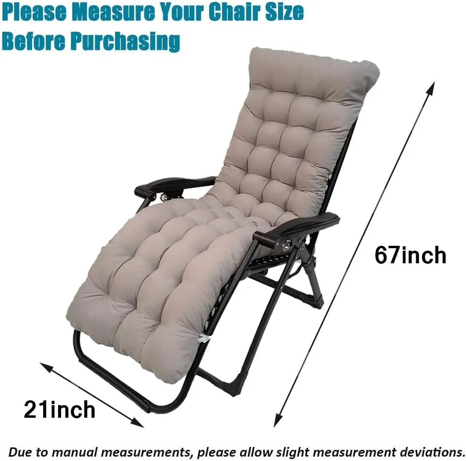 Sun Lounger Chair Cushions,67-inch Lounge Chaise Cushion Sun Lounger Mattress with Non-Slip Back Elastic Sleeve for Garden Outdoor/Indoor/Sofa/Tatami/Car Seat/Bench (Gray)