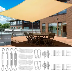 Sun Shade Sail, 10 x 13ft Rectangle Sunshade Sail with 44pcs 304 Stainless Steel Shade Sail Hardware Kit, 185G HDPE Canopy 95% UV-Block Shade Sail for Backyard Deck Patio Garden (Sand)