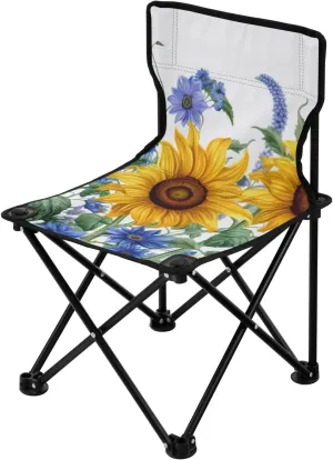 Sunflower Butterfly Portable Outdoor Folding Chair Anti-Slip Padded Oxford Cloth Stool Camping Chair Small for Beach Hiking Fishing Gardening Quad Camp Chair