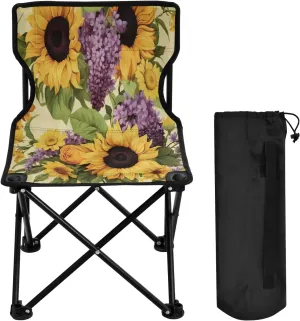 Sunflower Lavender Portable Outdoor Folding Chair Anti-Slip Padded Oxford Cloth Stool Camping Chair Small for Beach Hiking Fishing Gardening Quad Camp Chair