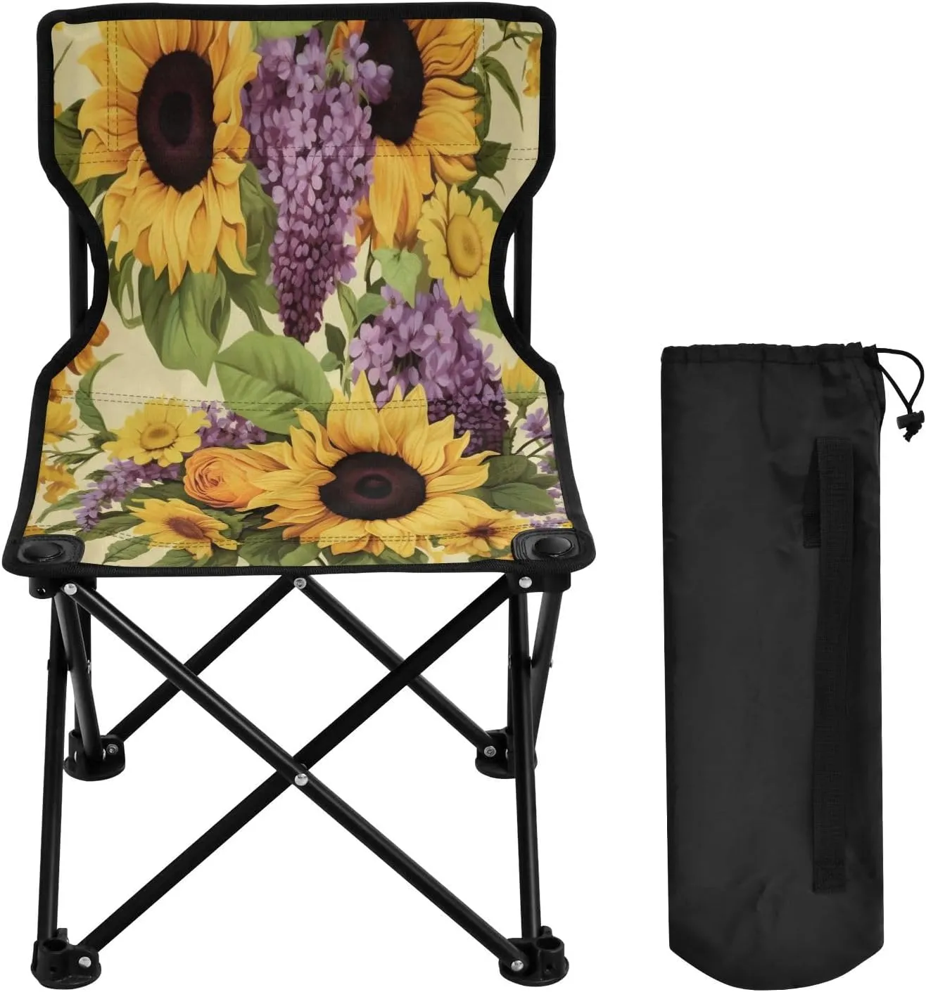 Sunflower Lavender Portable Outdoor Folding Chair Anti-Slip Padded Oxford Cloth Stool Camping Chair Small for Beach Hiking Fishing Gardening Quad Camp Chair