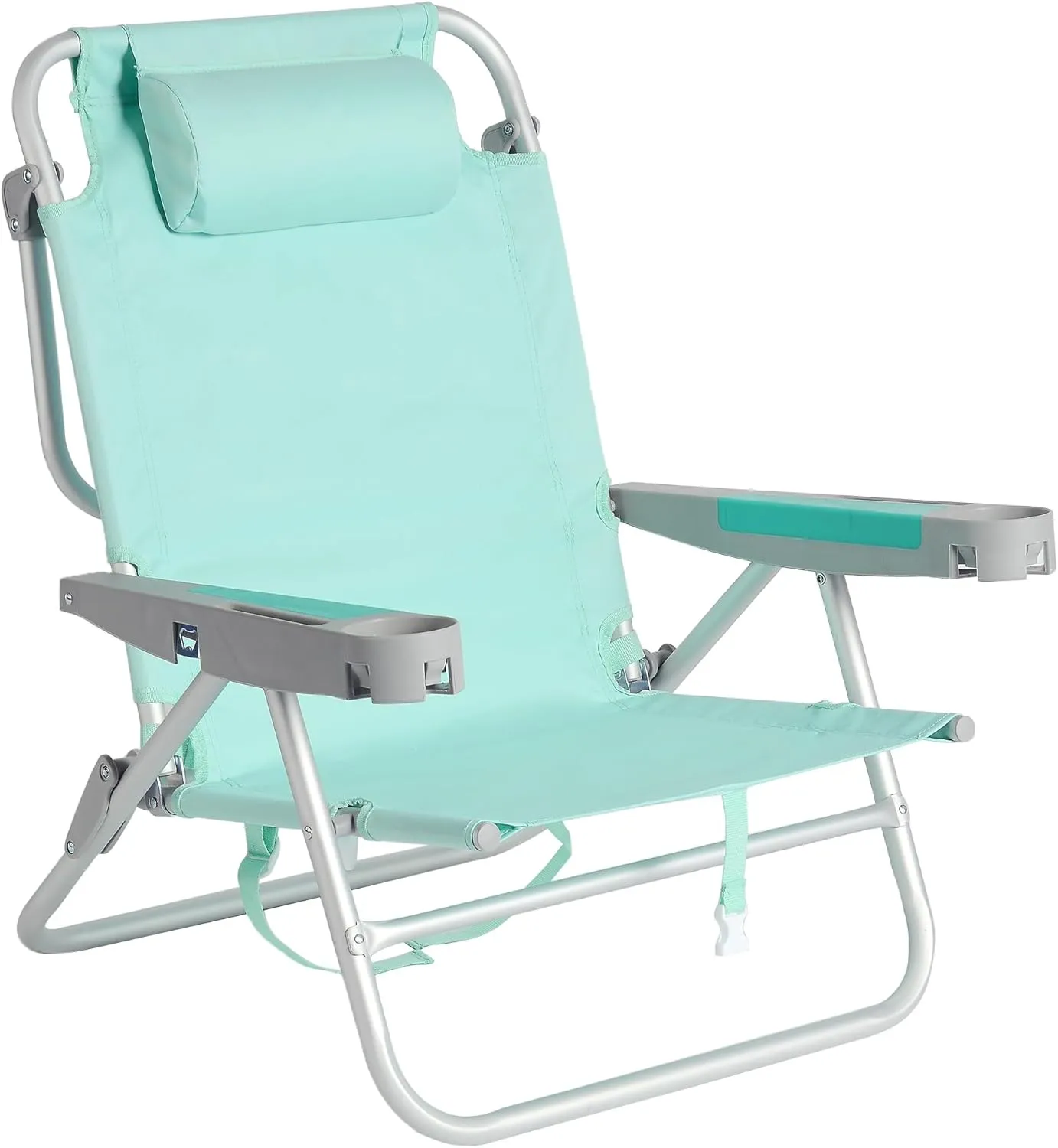 SUNNYFEEL Low Folding Beach Chair 500 LBS Heavy Duty 5 Position Lay Flat, XL Oversized Portable Sand Camping Chairs with Cup Holder for Outdoor/Trip, Lightweight Backpack Beach Chairs for Adults