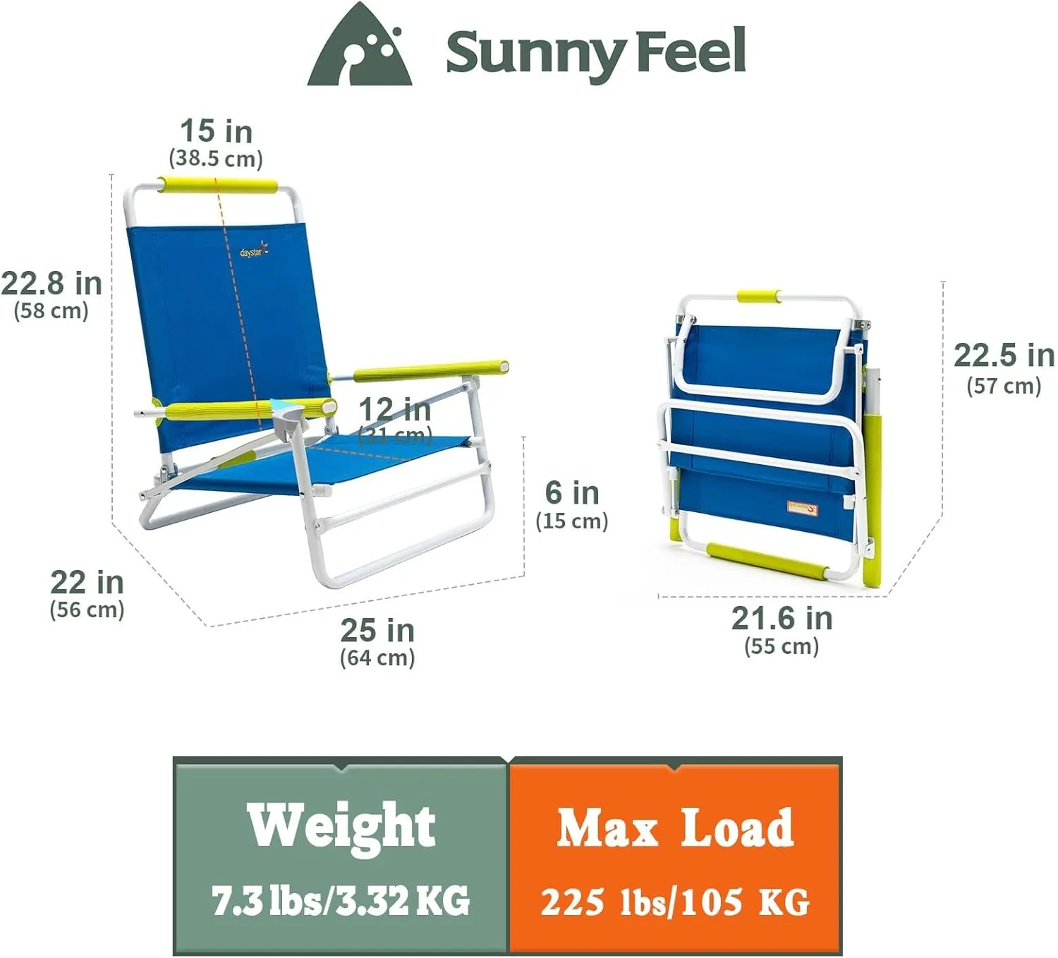 SunnyFeel Low Folding Beach Chair for Adults, Lightweight Beach Chair, Portable Camping Sand Chairs with Hard Armrest, Supports 300lbs for Beach Lawn Concert