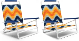 SunnyFeel Low Folding Beach Chair for Adults, Lightweight Beach Chair, Portable Camping Sand Chairs with Hard Armrest, Supports 300lbs for Lawn Concert