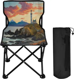 Sunrise Lighthouse Portable Outdoor Folding Chair Anti-Slip Padded Oxford Cloth Stool Camping Chair Small for Beach Hiking Fishing Gardening Quad Camp Chair