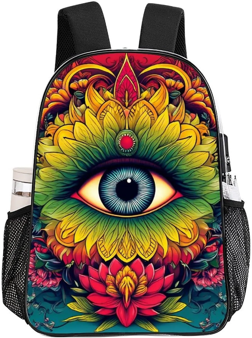 Supdreamc Adults Lightweight Abstract Colorful Trippy Eye Art Rucksacks Large Capacity Bookbag Transparent Bag for Trekking Outdoors Bicycle