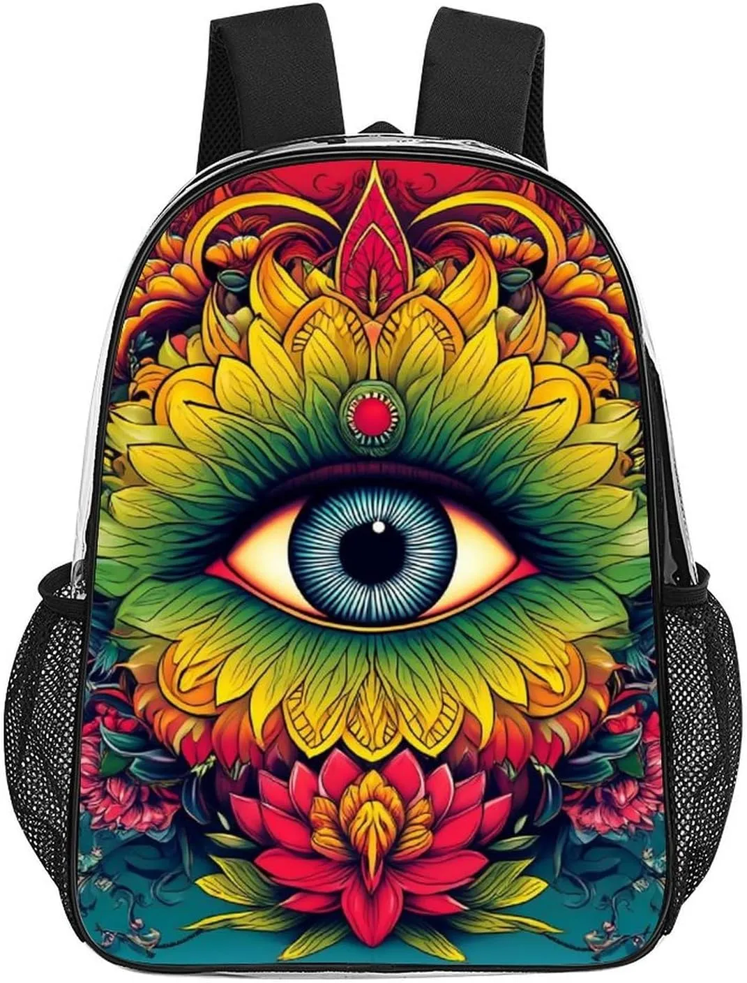 Supdreamc Adults Lightweight Abstract Colorful Trippy Eye Art Rucksacks Large Capacity Bookbag Transparent Bag for Trekking Outdoors Bicycle