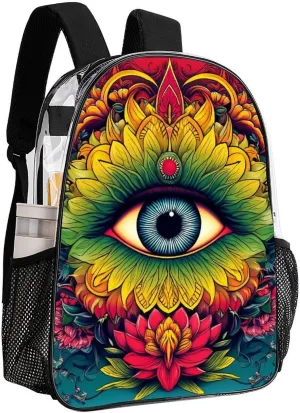 Supdreamc Adults Lightweight Abstract Colorful Trippy Eye Art Rucksacks Large Capacity Bookbag Transparent Bag for Trekking Outdoors Bicycle