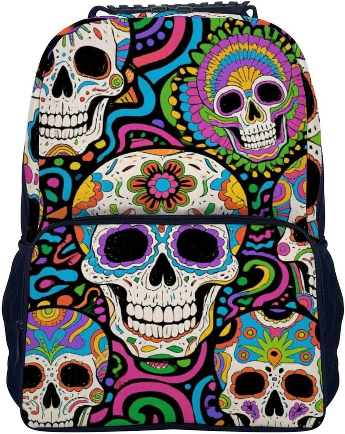 Supdreamc Adults Lightweight Trippy Skull Art Rucksacks Large Capacity Bookbag With Adjustable Shoulder Straps for Trekking Outdoors Bicycle
