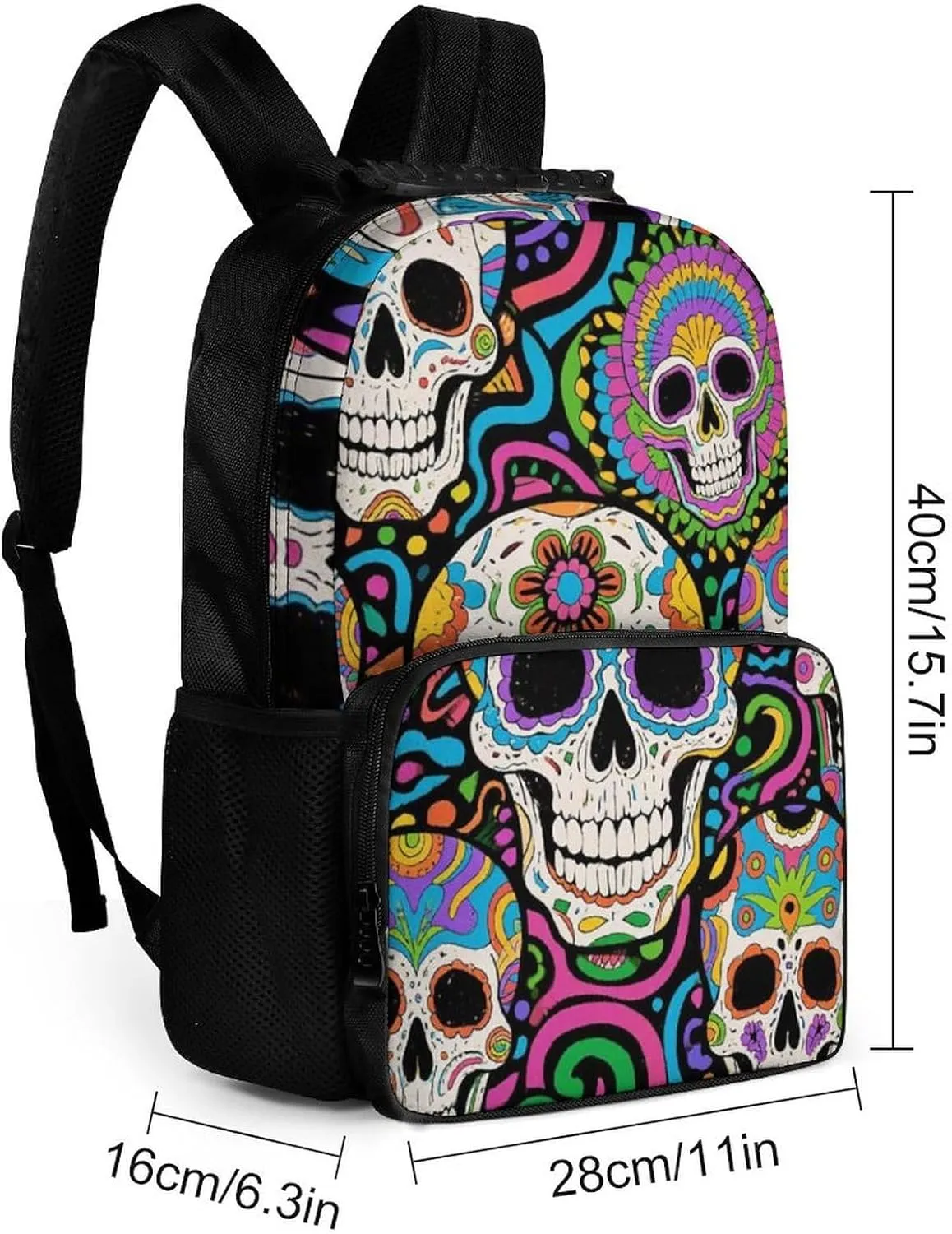 Supdreamc Adults Lightweight Trippy Skull Art Rucksacks Large Capacity Bookbag With Adjustable Shoulder Straps for Trekking Outdoors Bicycle