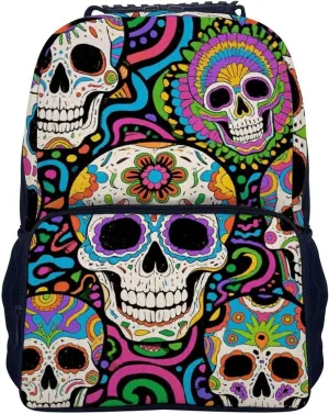 Supdreamc Adults Lightweight Trippy Skull Art Rucksacks Large Capacity Bookbag With Adjustable Shoulder Straps for Trekking Outdoors Bicycle