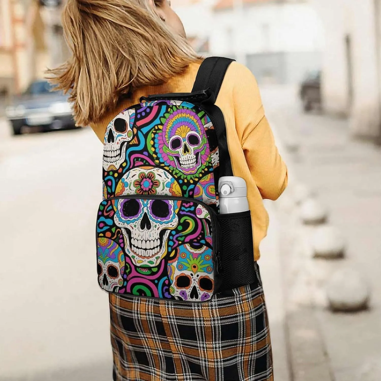 Supdreamc Adults Lightweight Trippy Skull Art Rucksacks Large Capacity Bookbag With Adjustable Shoulder Straps for Trekking Outdoors Bicycle
