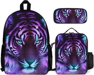 Supdreamc Backpack Sets Daypack Carry On Bag Backpack   Lunch Bag   Pencil Case for Gym Work Bicycle - Mystic Fantasy Galaxy Sky Fantasy Tiger Wild Animals Boho Style, Adult, Travel Hiking Backpack