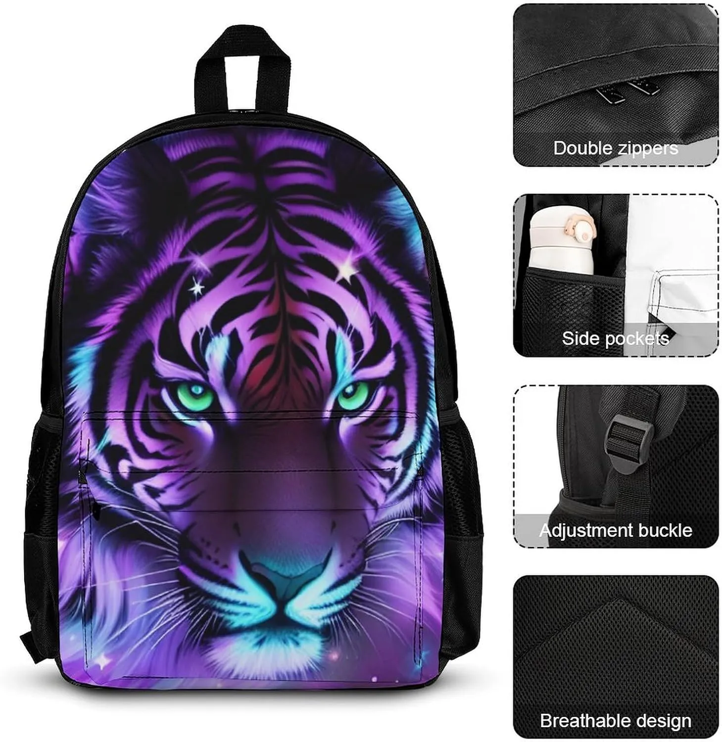 Supdreamc Backpack Sets Daypack Carry On Bag Backpack   Lunch Bag   Pencil Case for Gym Work Bicycle - Mystic Fantasy Galaxy Sky Fantasy Tiger Wild Animals Boho Style, Adult, Travel Hiking Backpack