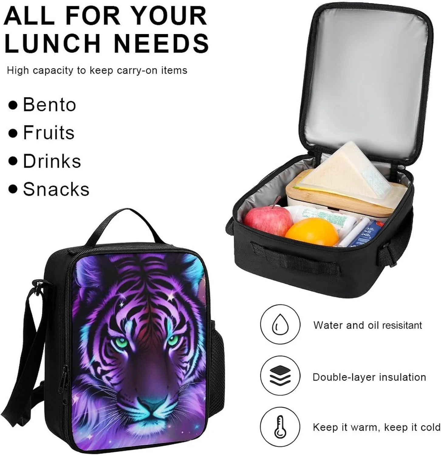 Supdreamc Backpack Sets Daypack Carry On Bag Backpack   Lunch Bag   Pencil Case for Gym Work Bicycle - Mystic Fantasy Galaxy Sky Fantasy Tiger Wild Animals Boho Style, Adult, Travel Hiking Backpack