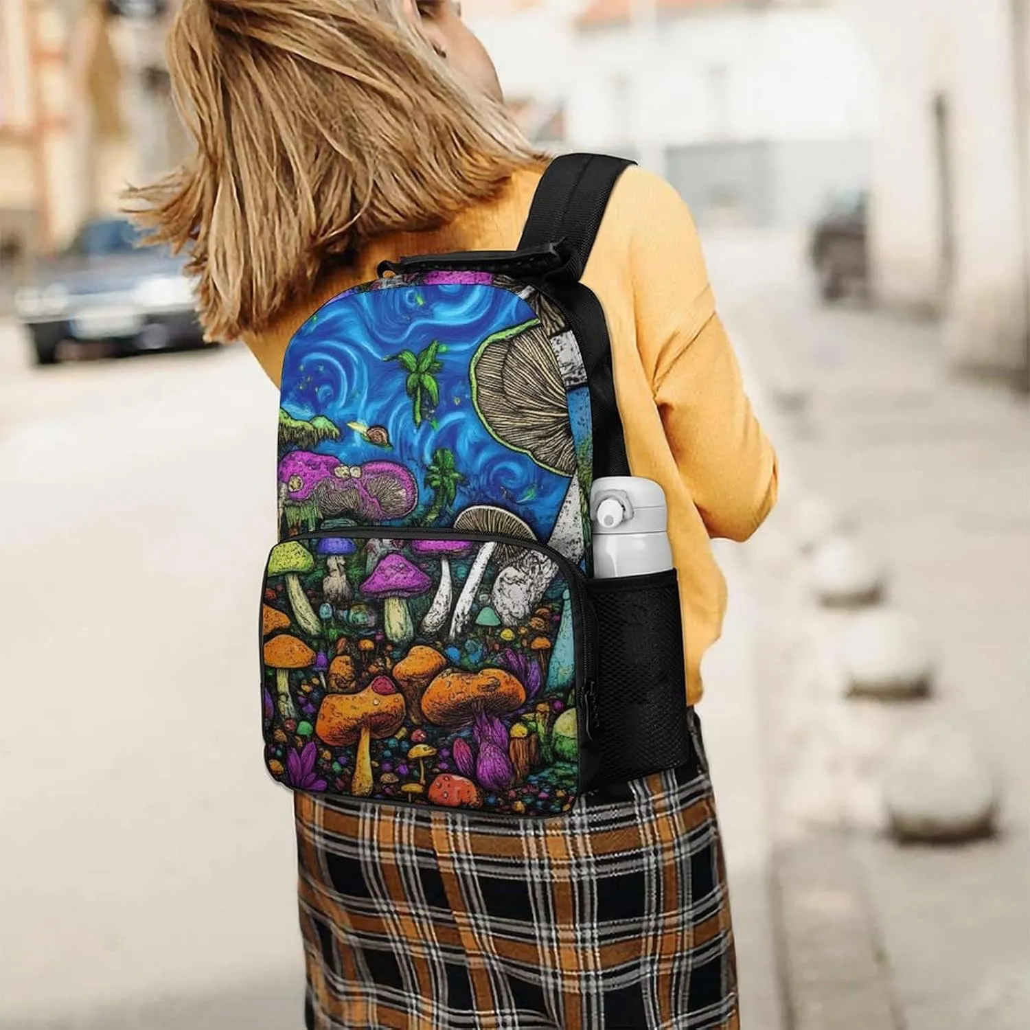 Supdreamc Lightweight Daypack Backpack for Trekking Work Running - Big Capacity Multipurpose Anti-Theft Bookbag, Trippy Mushroom World Business Computer Bag