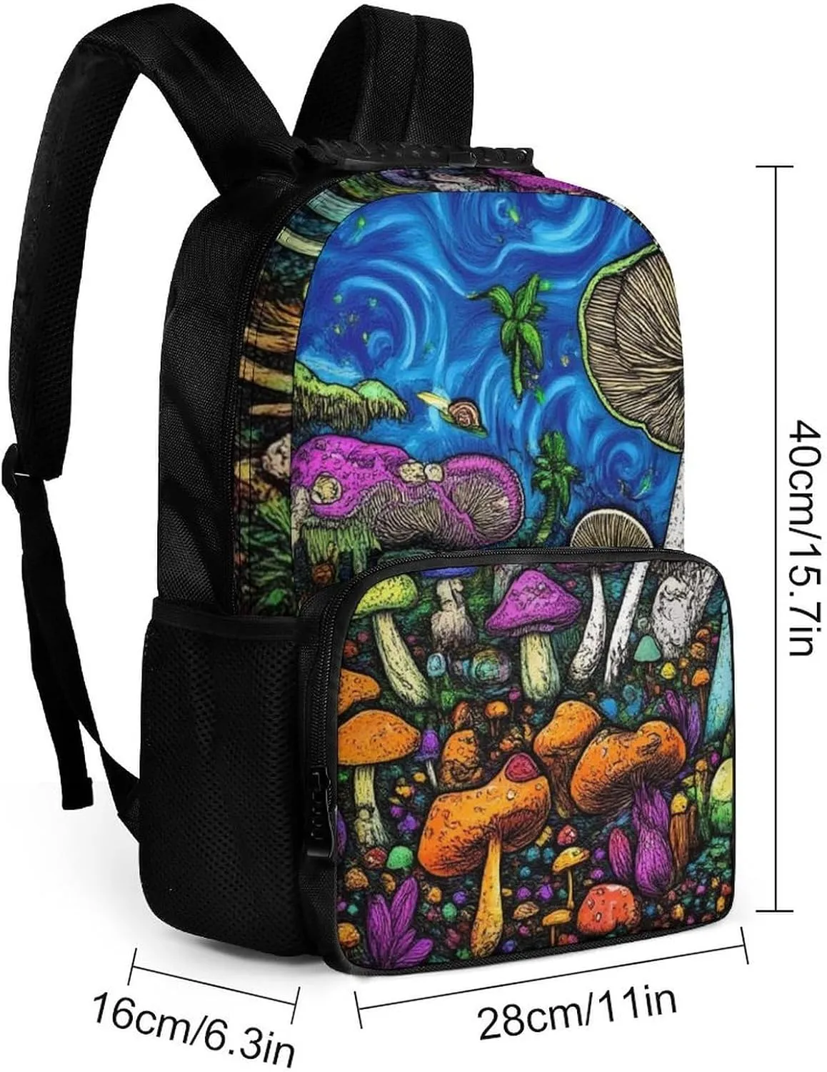 Supdreamc Lightweight Daypack Backpack for Trekking Work Running - Big Capacity Multipurpose Anti-Theft Bookbag, Trippy Mushroom World Business Computer Bag
