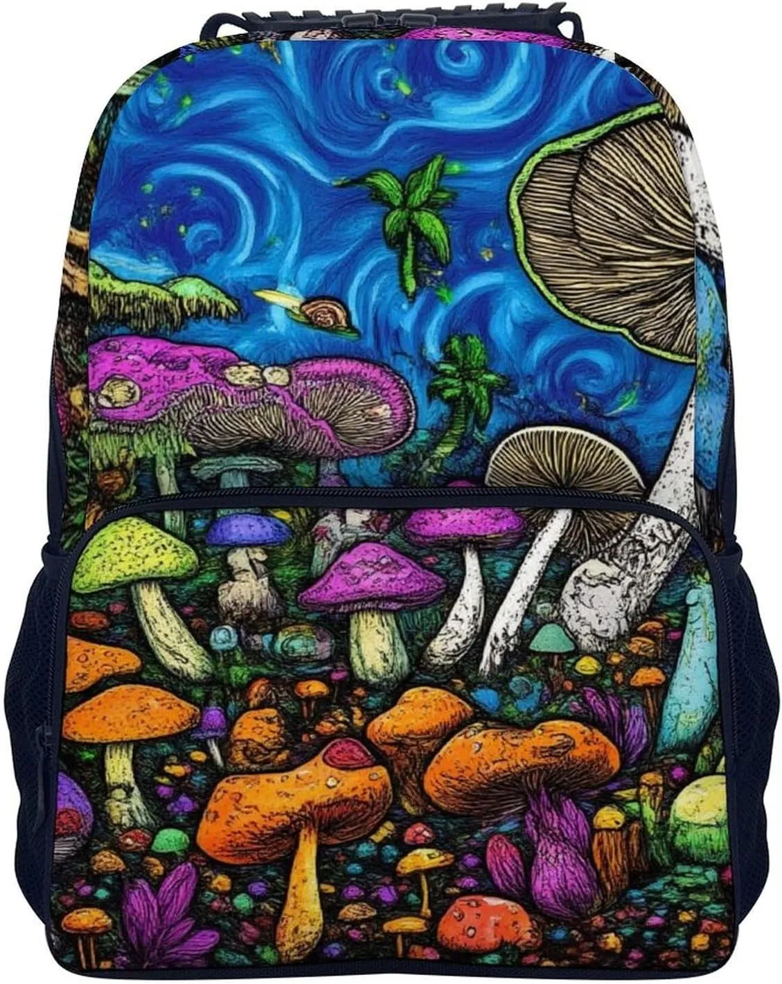 Supdreamc Lightweight Daypack Backpack for Trekking Work Running - Big Capacity Multipurpose Anti-Theft Bookbag, Trippy Mushroom World Business Computer Bag