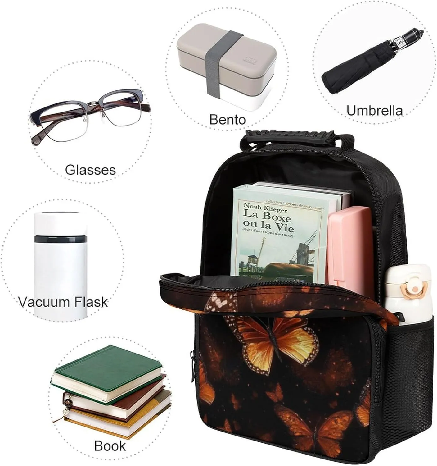 Supdreamc Lightweight Daypack Bookbag for Trekking Business Walking Cycling - Big Capacity Anti-Theft Multipurpose Carry On Bag, Monarch Butterfly Butterflies Art Business Computer Bag