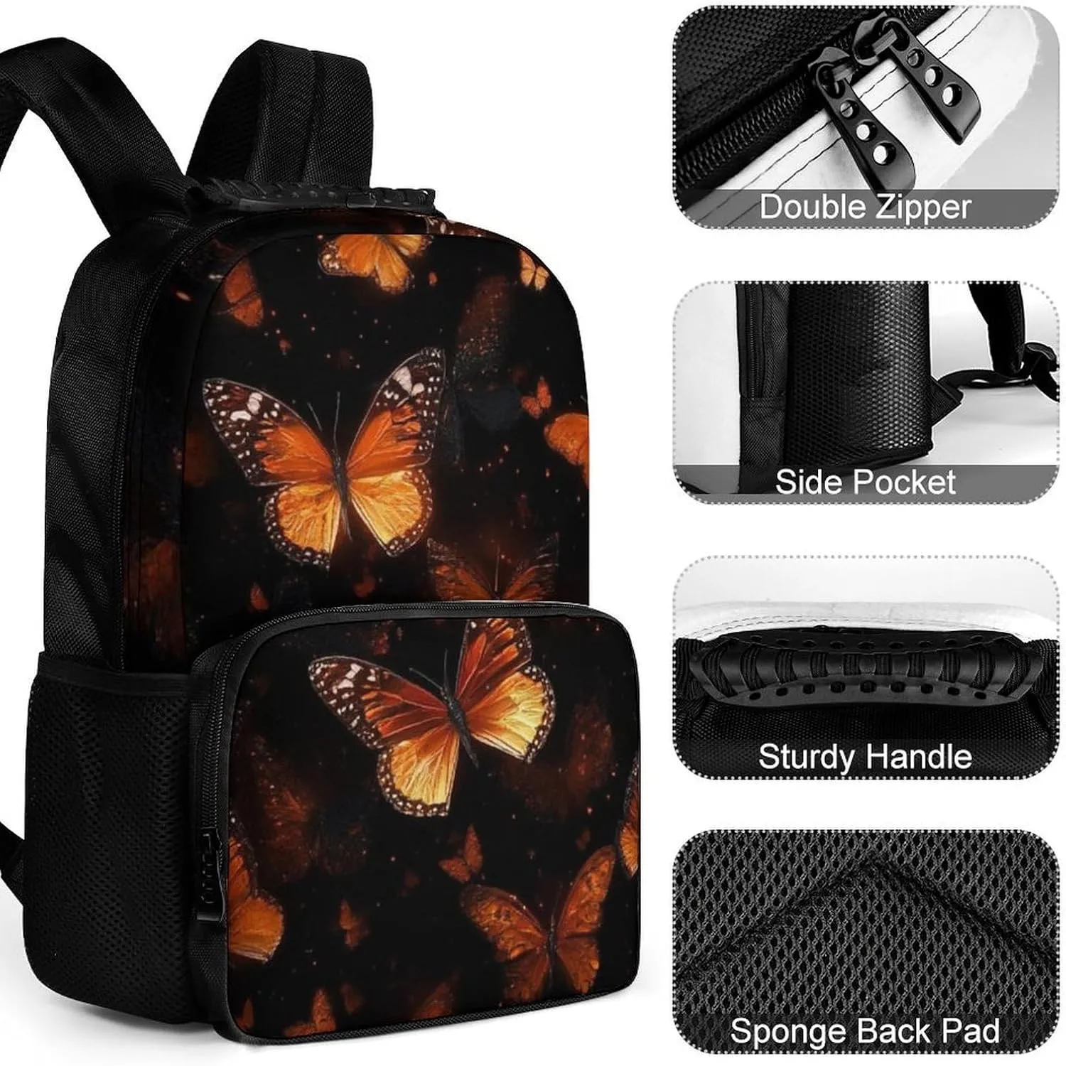 Supdreamc Lightweight Daypack Bookbag for Trekking Business Walking Cycling - Big Capacity Anti-Theft Multipurpose Carry On Bag, Monarch Butterfly Butterflies Art Business Computer Bag